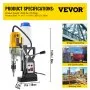 VEVOR Magnetic Drill, 1100W 1.57\" Boring Diameter, 2697lbf/12000N Portable Electric Mag Drill Press with 12 Drilling Bits, 580 RPM Max Speed Drilling Machine for any Surface and Home Improvement