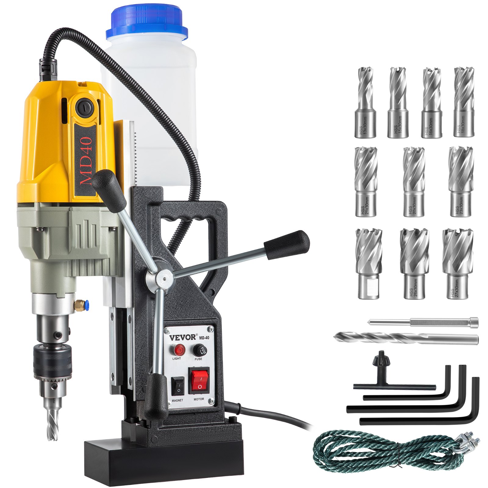 VEVOR Magnetic Drill, 1100W 4 cm Boring Diameter, 2697lbf/12000N Portable Electric Mag Drill Press with 12 Bits, 580 RPM Max Speed Drilling Machine for any Surface and Home Improvement
