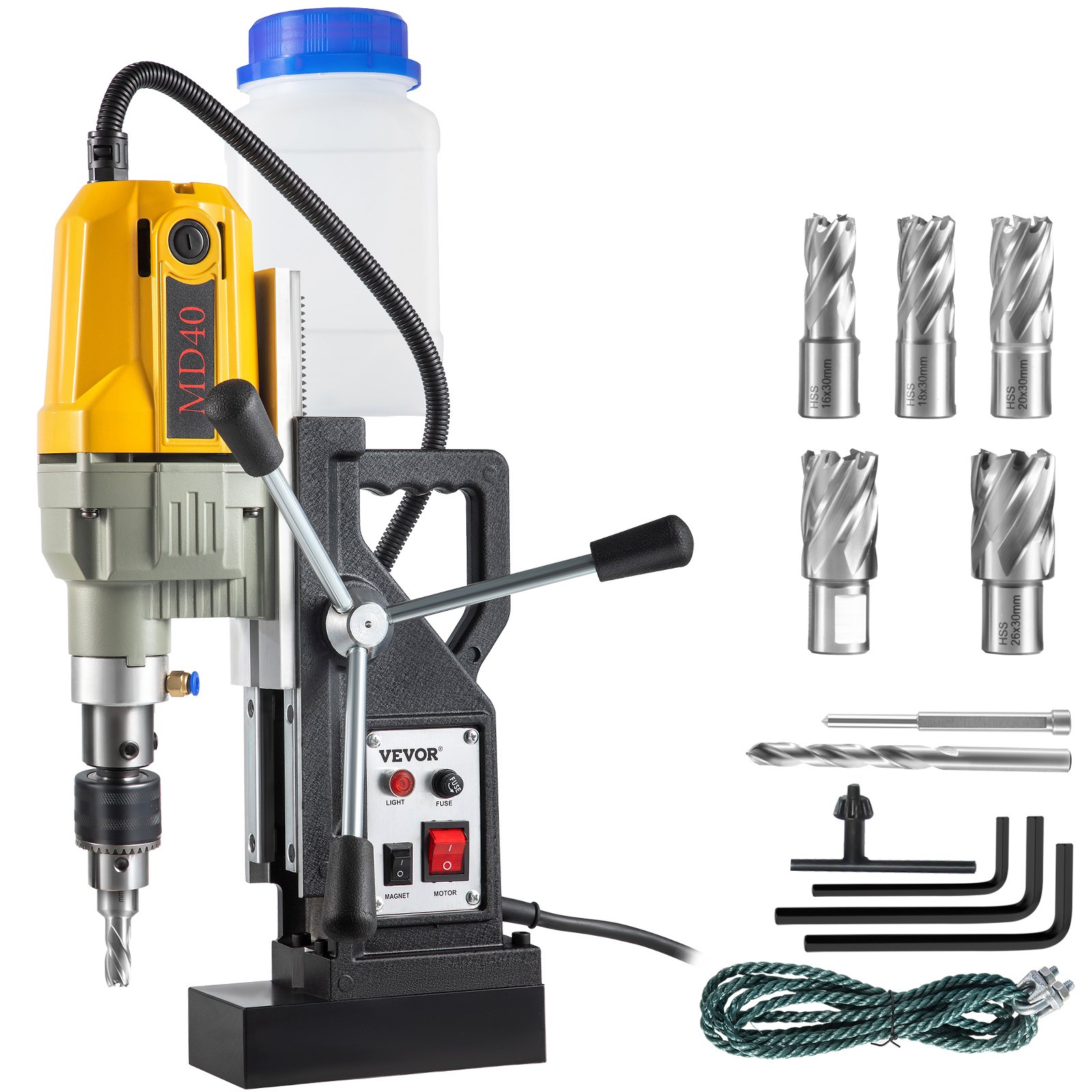 VEVOR Magnetic Drill, 1100W 4 cm Boring Diameter, 2697lbf/12000N Portable Electric Mag Drill Press with 7 Bits, 580 RPM Max Speed Drilling Machine for any Surface and Home Improvement
