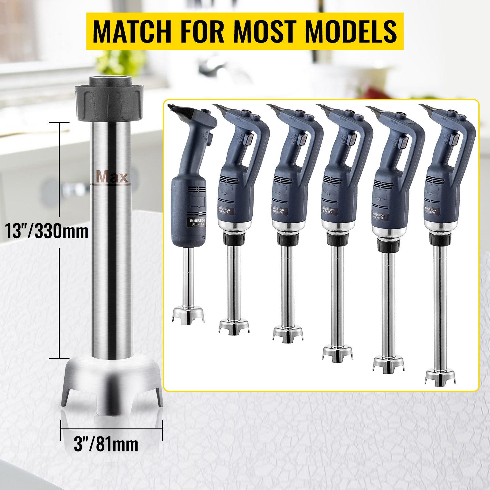 VEVOR Commercial Shaft, 16" Immersion Blender Shaft, Heavy-Duty Stainless Steel Commercial Mixer Shaft, Detachable Stick Blender Commercial, Silver Blender Shaft, Stick Mixer Shaft for Various Models