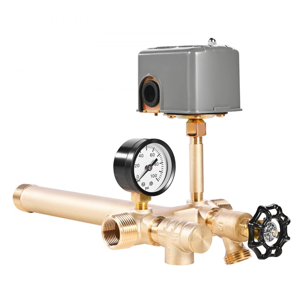 VEVOR 1" x 11" Well Pressure Tank Tee Kit, with 40/60PSI Switch, 7-Pieces Pure Brass Pressure Tank Installation Kit for Water Well, Fit Most Tanks with Diameters up to 16 Inches