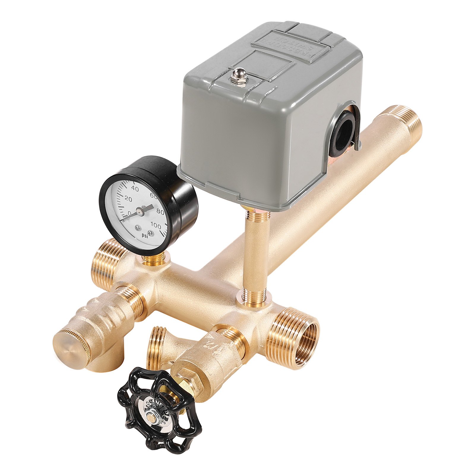 VEVOR 1" x 11" Well Pressure Tank Tee Kit, with 40/60PSI Switch, 7-Pieces Pure Brass Pressure Tank Installation Kit for Water Well, Fit Most Tanks with Diameters up to 16 Inches