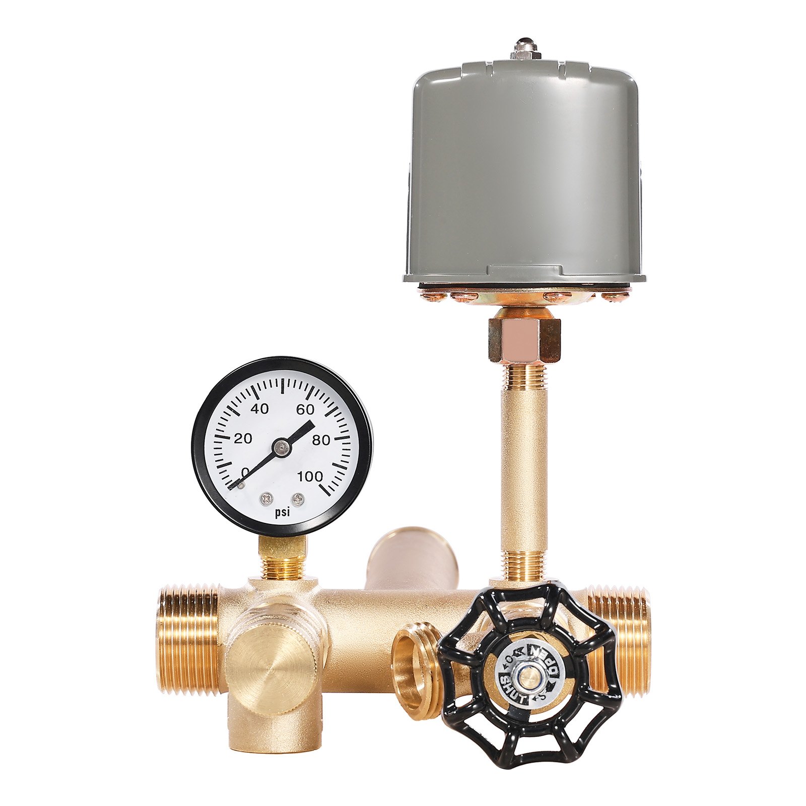 VEVOR 1" x 11" Well Pressure Tank Tee Kit, with 40/60PSI Switch, 7-Pieces Pure Brass Pressure Tank Installation Kit for Water Well, Fit Most Tanks with Diameters up to 16 Inches