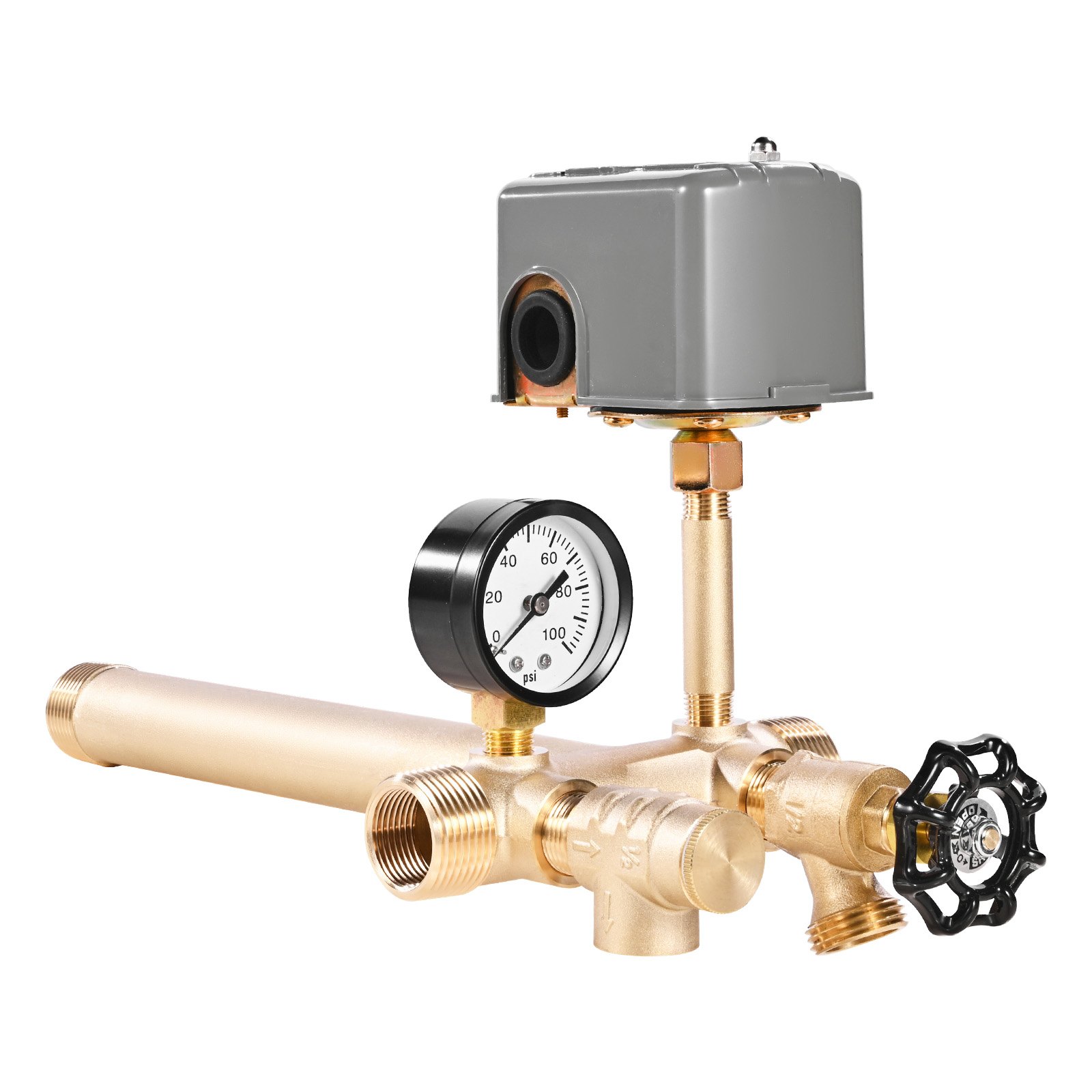 VEVOR 1" x 11" Well Pressure Tank Tee Kit, with 40/60PSI Switch, 7-Pieces Pure Brass Pressure Tank Installation Kit for Water Well, Fit Most Tanks with Diameters up to 16 Inches