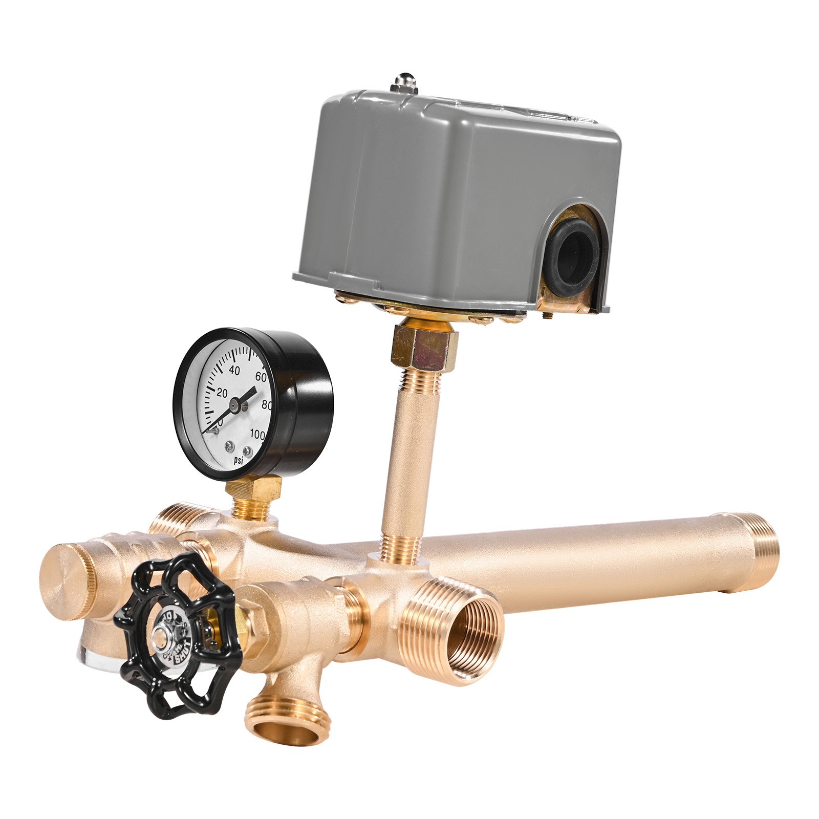 VEVOR 1" x 11" Well Pressure Tank Tee Kit, with 40/60PSI Switch, 7-Pieces Pure Brass Pressure Tank Installation Kit for Water Well, Fit Most Tanks with Diameters up to 16 Inches
