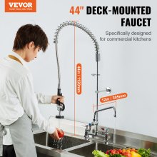 VEVOR Commercial Faucet with Pre-Rinse Sprayer, 44" Height, 8" Center, 12" Swing Spout, Deck Mount Kitchen Sink Faucet, Brass Constructed Device with Pull Down Spray, for 1/2/3 Compartment Sink