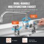 dual-handle VEVOR commercial faucet with 180° and 90° rotation, adjustable hot and cold water.