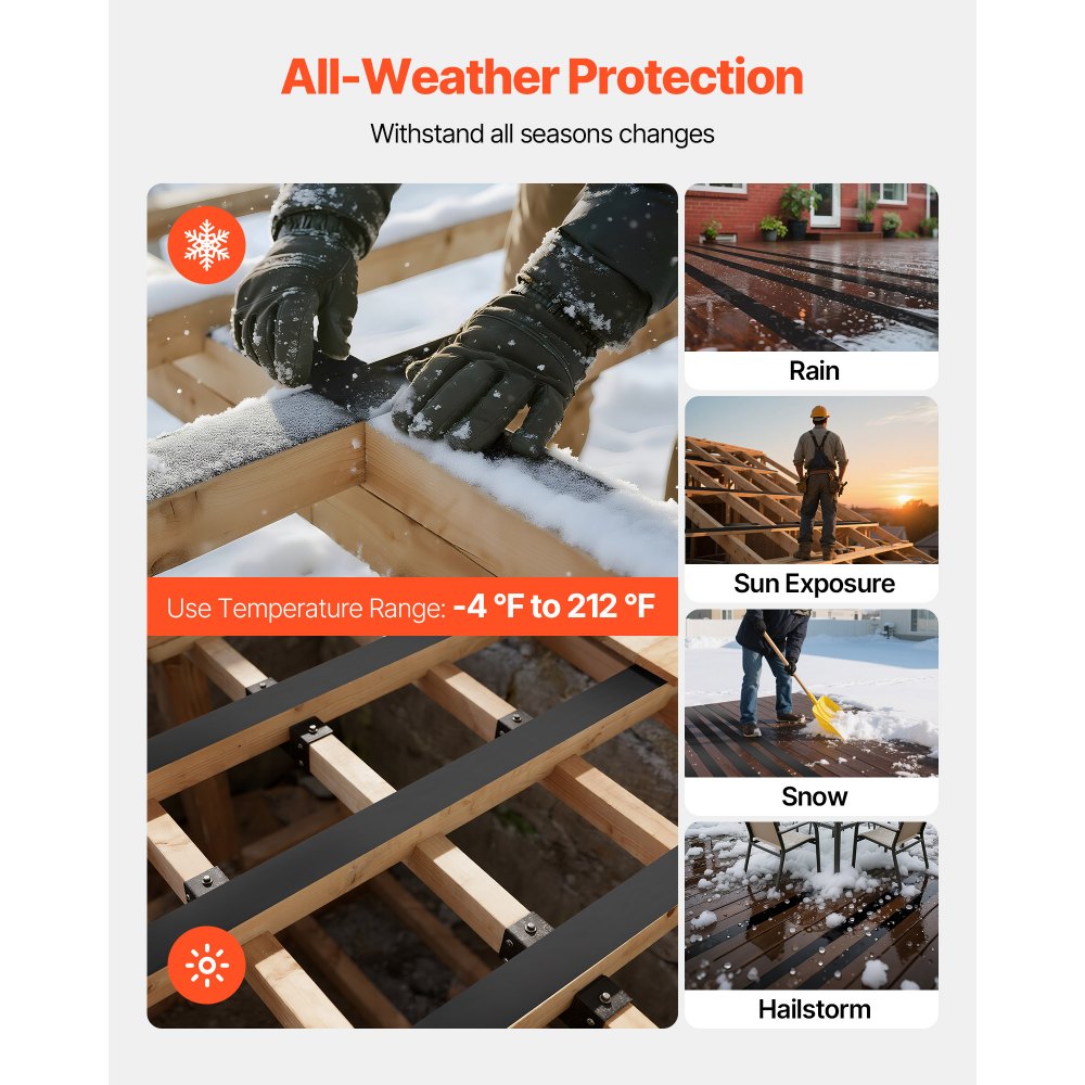 VEVOR Deck Joist Tape, 2 inch x 50 ft, 10 Pack, Weather-Resistant Waterproof Flashing Butyl Joist Tape for Decking, Self-Adhesive, for Wood Decks, Beams Roofs, RVs, House, and Pipes Repair, Black