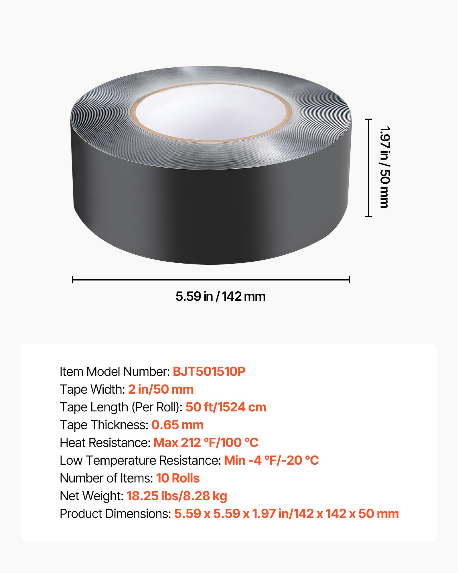 VEVOR Deck Joist Tape, 2 inch x 50 ft, 10 Pack, Weather-Resistant Waterproof Flashing Butyl Joist Tape for Decking, Self-Adhesive, for Wood Decks, Beams Roofs, RVs, House, and Pipes Repair, Black