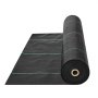 VEVOR weed barrier fabric, black with green stripes, rolled out on one end for gardening and landscaping.