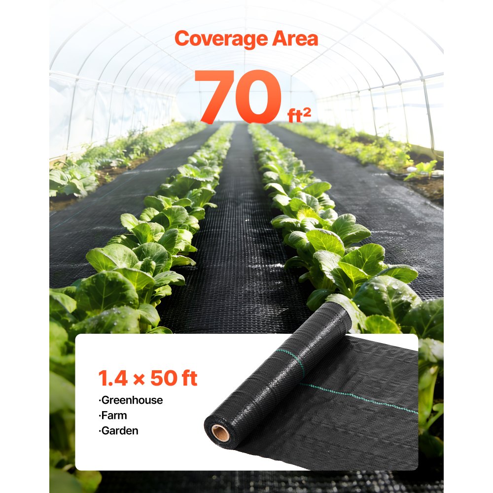 VEVOR Weed Barrier Fabric Heavy Duty, 1.4x50FT 3.2oz Landscape Fabric, Woven Weed Blocker Fabrics, Garden Fabrics Weeds Barrier, Weeds Control Ground Cover, Geotextile Webbing, Gardening Mat, Black