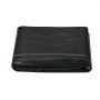 folded black VEVOR weed barrier fabric with blue stitching, suitable for garden and landscape use.