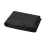 folded black VEVOR weed barrier fabric with blue stripes on a white background.