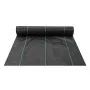 black VEVOR weed barrier fabric roll with green guide lines, spread out on a white background.
