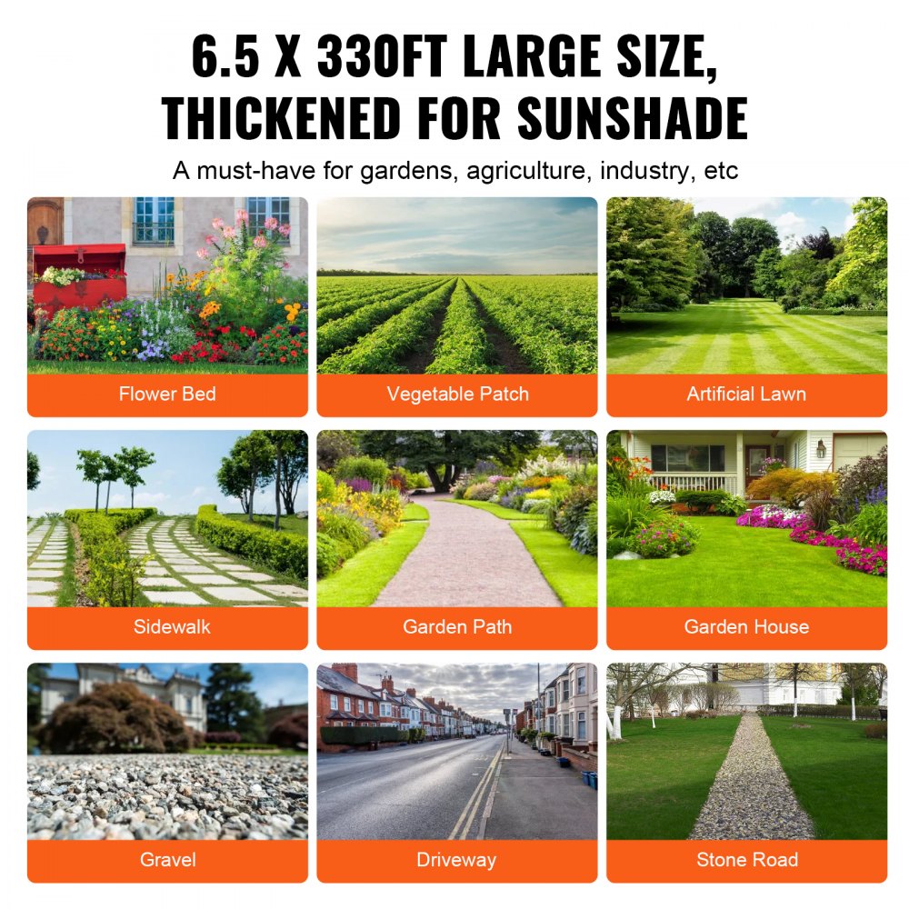 VEVOR Weed Barrier Landscape Fabric, 2 x 100.6 m Heavy Duty Garden Weed Fabric, Woven PP Weed Control Fabric, Driveway Fabric, Geotextile Fabric for Landscaping, Ground Cover, Weed Blocker Weed Mat