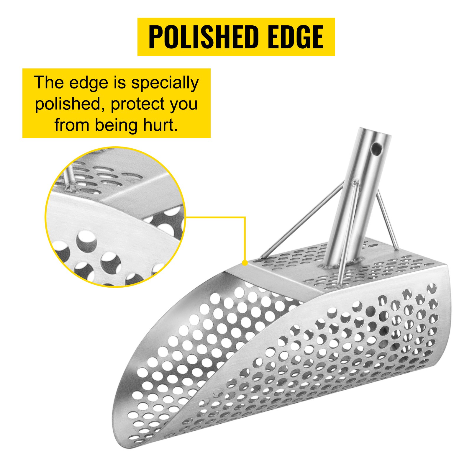 VEVOR Metal Detector Sand Scoop, Stainless Steel Metal Detecting Beach Scoop Scoops, 10 MM Hole Beach Metal Detector Scoop Shovel, with Carbon Fiber Handle Pole, for Metal Detecting Treasure Hunting