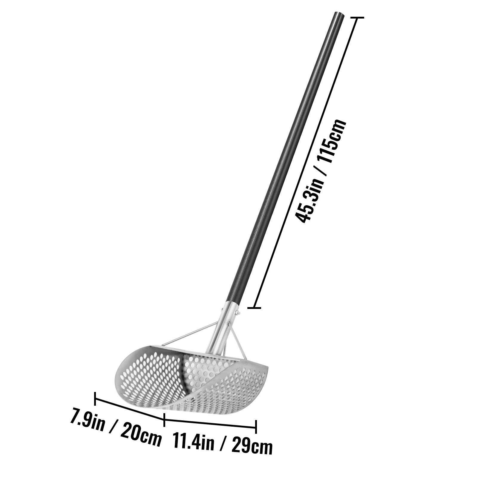 VEVOR Metal Detector Sand Scoop, Stainless Steel Metal Detecting Beach Scoop Scoops, 10 MM Hole Beach Metal Detector Scoop Shovel, with Carbon Fiber Handle Pole, for Metal Detecting Treasure Hunting