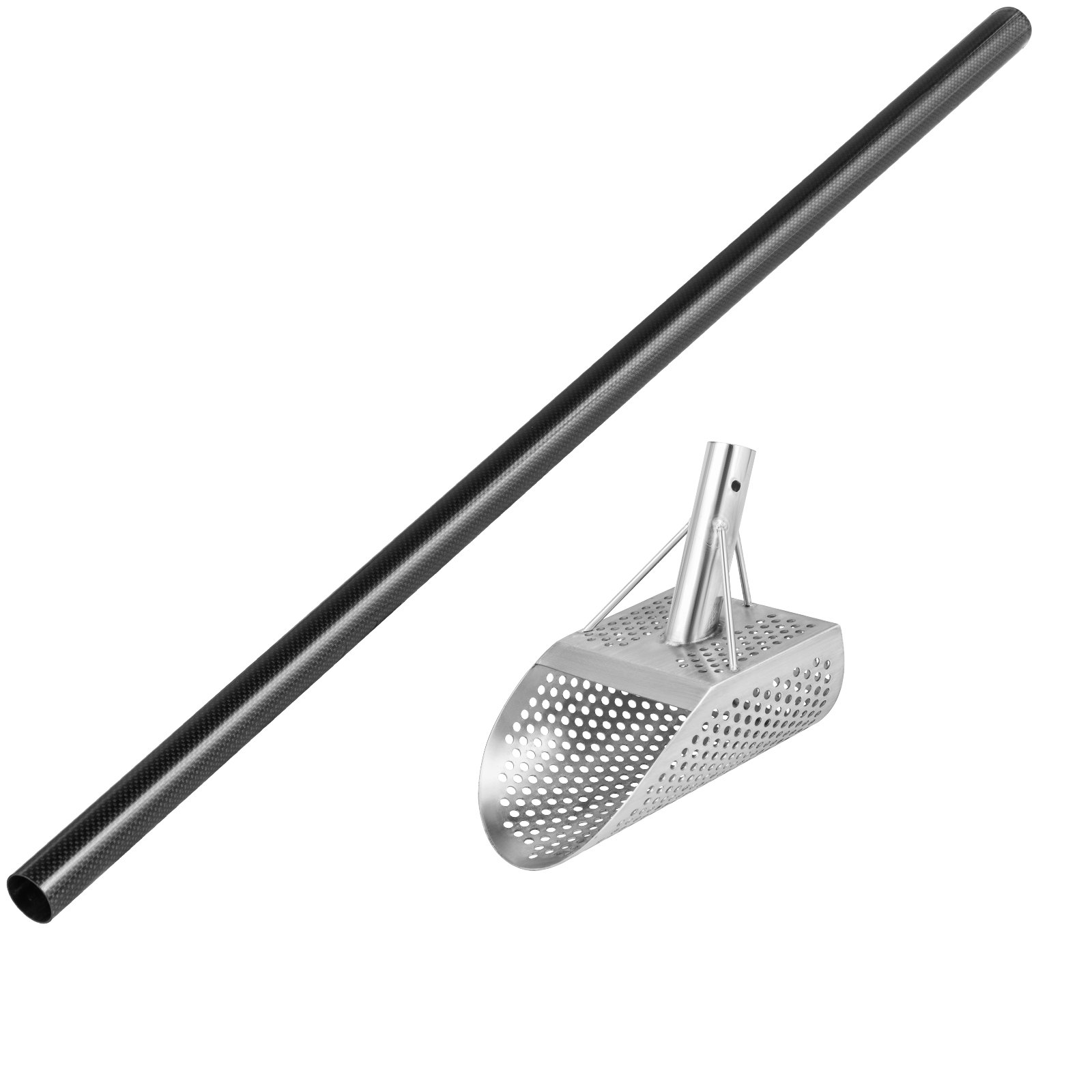 VEVOR Metal Detector Sand Scoop, Stainless Steel Metal Detecting Beach Scoop Scoops, 10 MM Hole Beach Metal Detector Scoop Shovel, with Carbon Fiber Handle Pole, for Metal Detecting Treasure Hunting