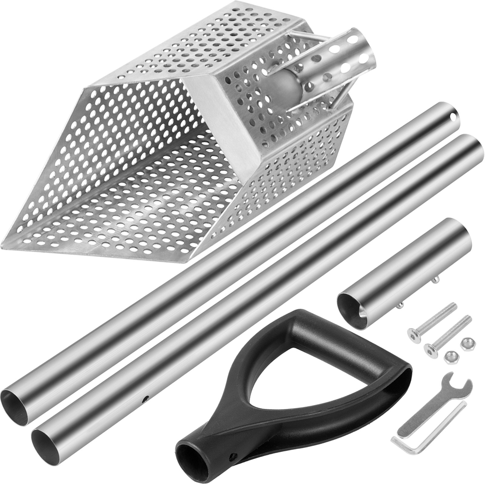 VEVOR Metal Detector Sand Scoop, Stainless Steel Metal Detecting Beach Scoop Scoops, 10 MM Hole Beach Metal Detector Scoop Shovel, w/ Stainless Steel Handle Pole, for Metal Detecting Treasure Hunting