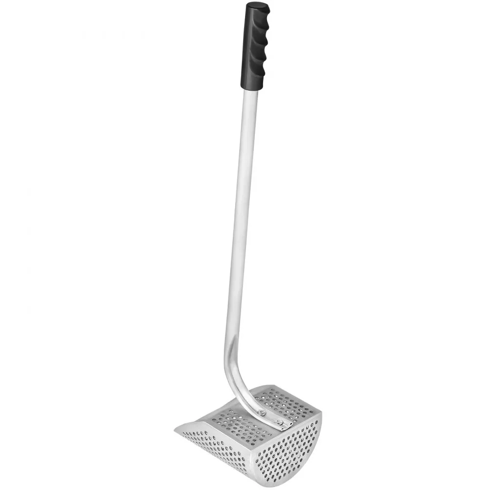 VEVOR metal detector sand scoop with long handle and perforated basket.