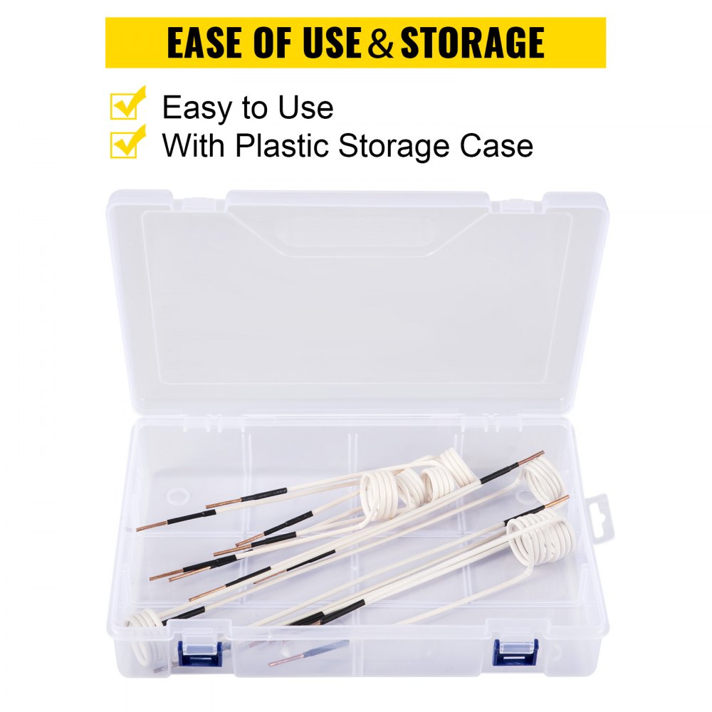 VEVOR induction heater coil kit with plastic storage case, easy to use and store.