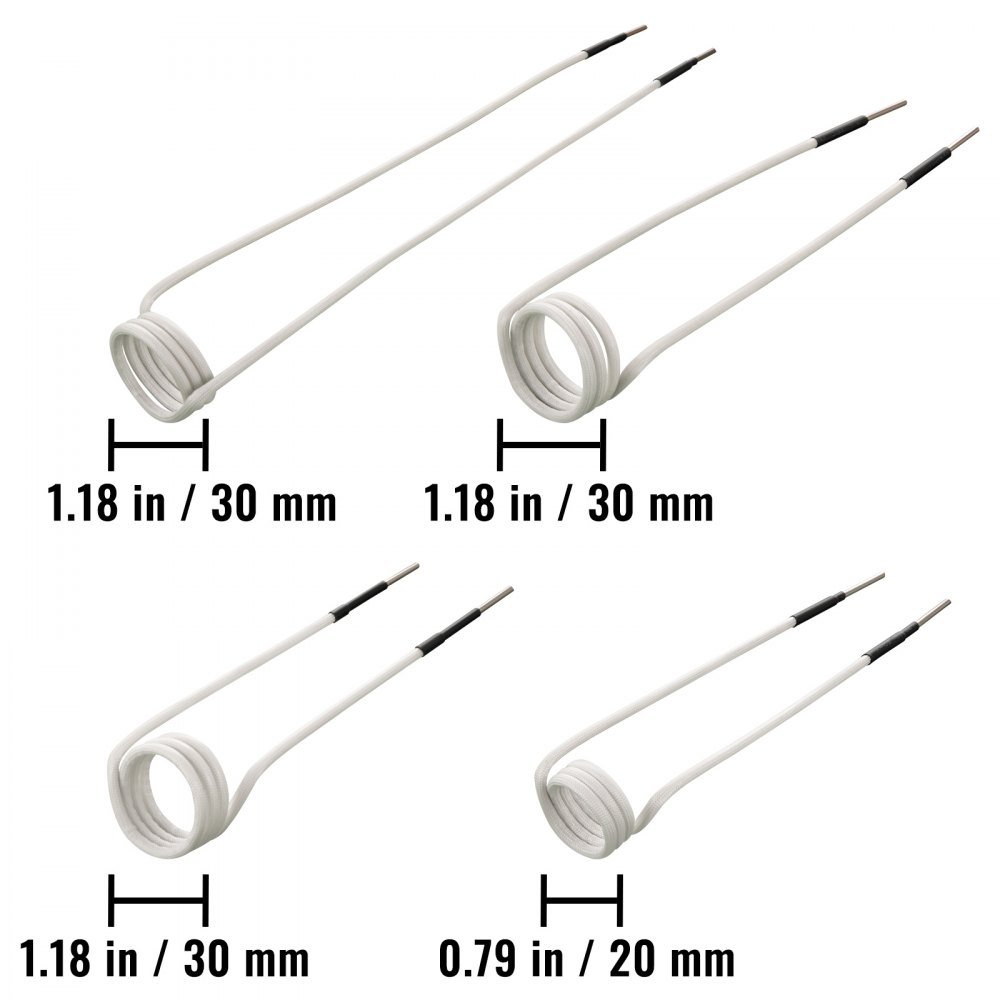 VEVOR induction heater coil kit with 1.18 in/0.79 in coil diameters.