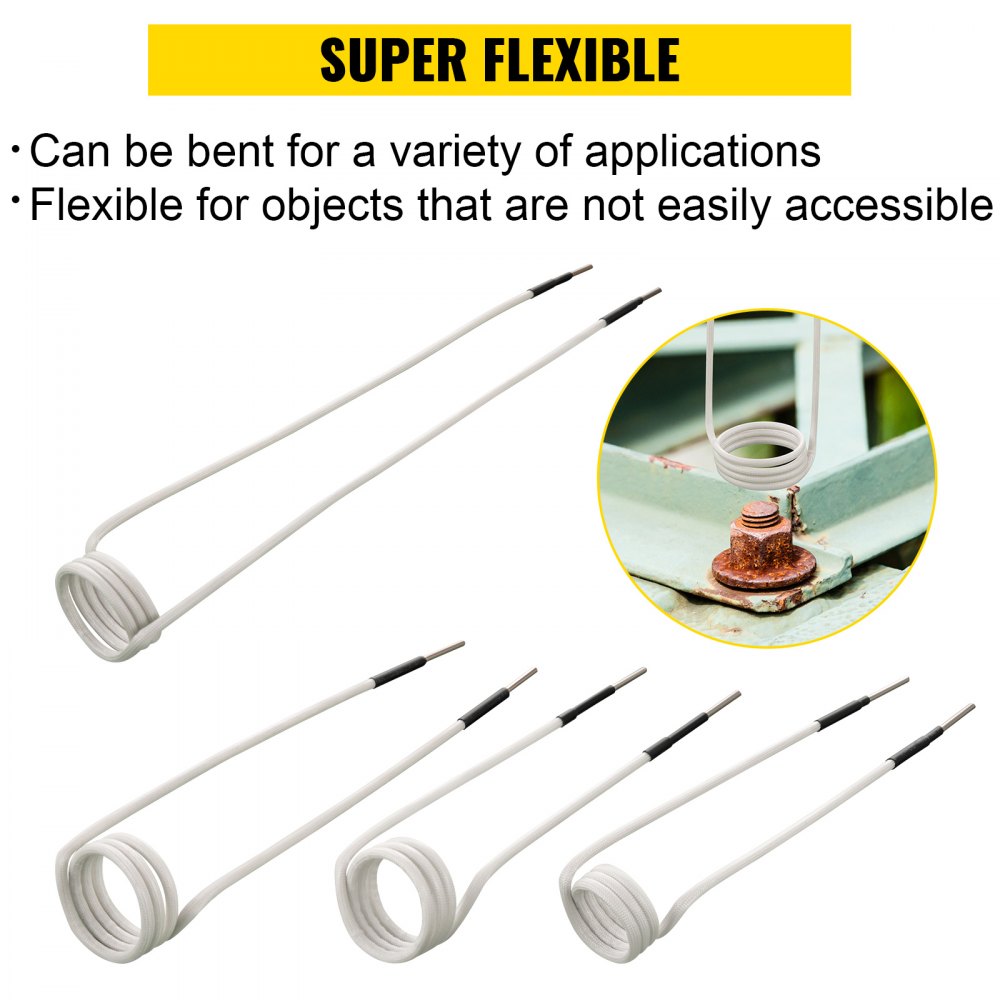 Kit de bobinas de inducción VEVOR (8 piezas). Las bobinas más utilizadas con longitudes variables. Herramienta resistente al calor con flexibilidad y larga vida útil para quitar pernos y tuercas oxidados.