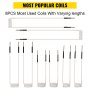 8pcs VEVOR induction heater coil kit with varying lengths, labeled &quot;most popular coils&quot;.