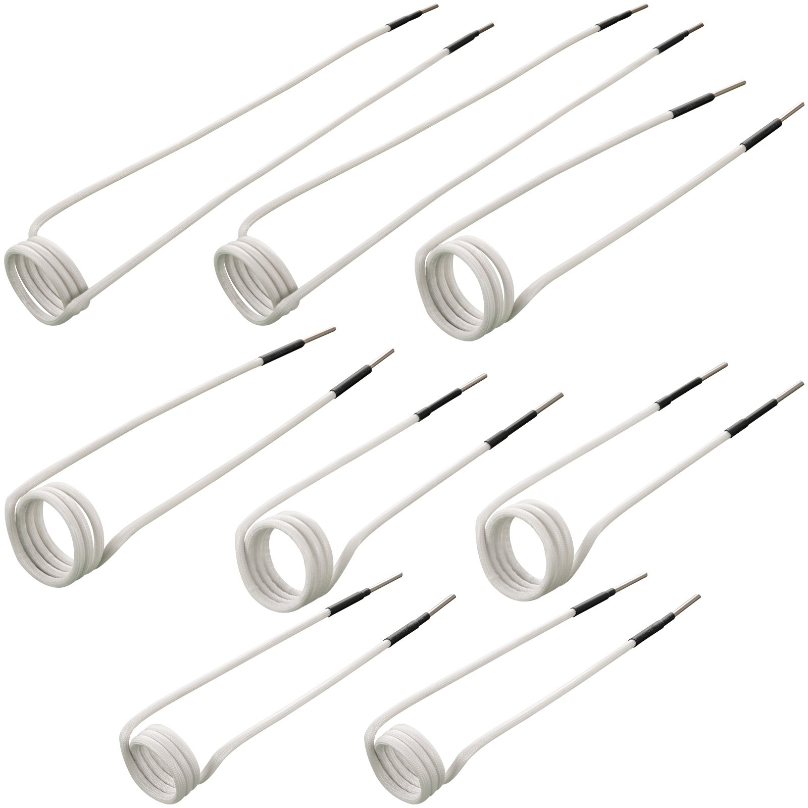 eight white coils from the VEVOR induction heater coil kit arranged on a white background.