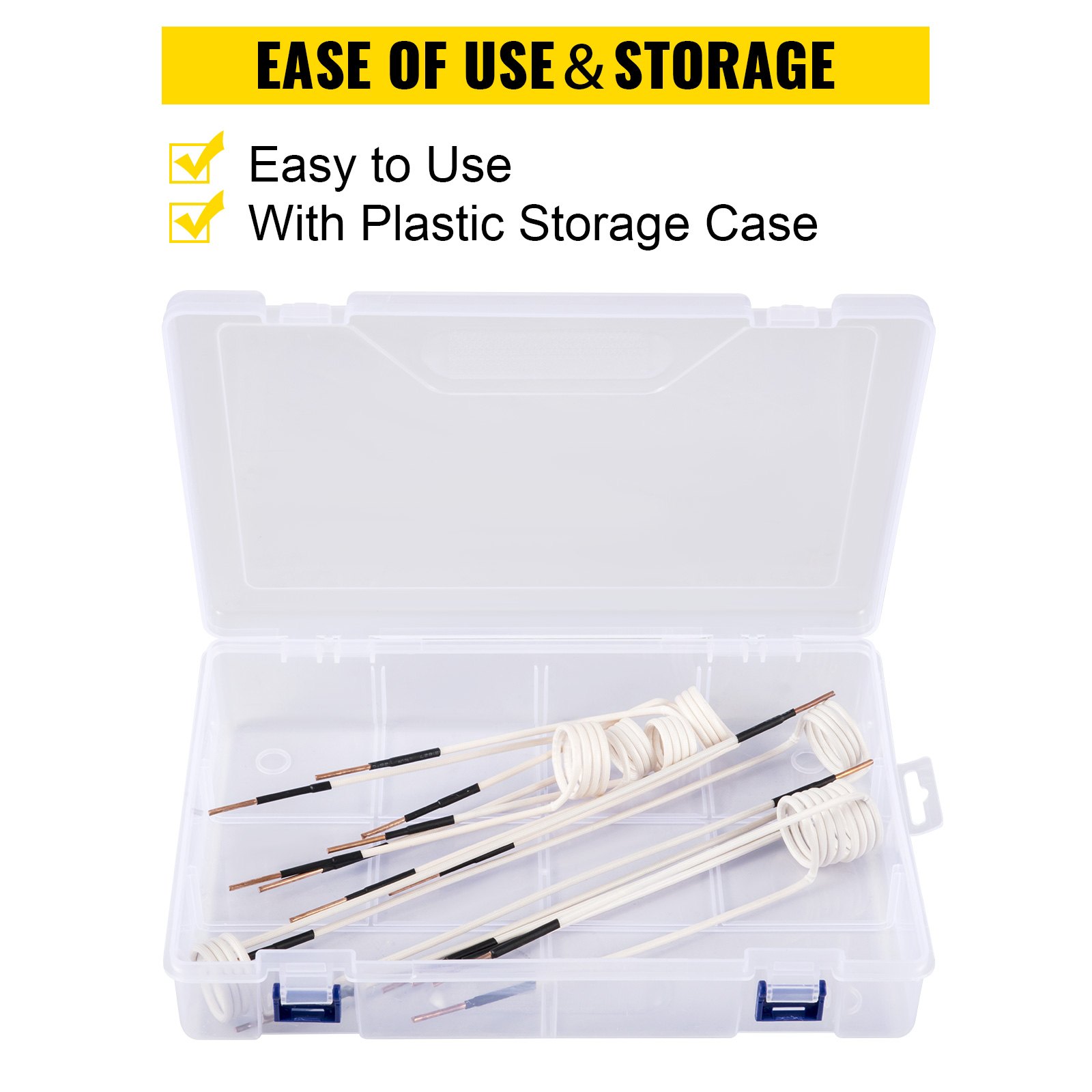 VEVOR induction heater coil kit with plastic storage case, easy to use and store.