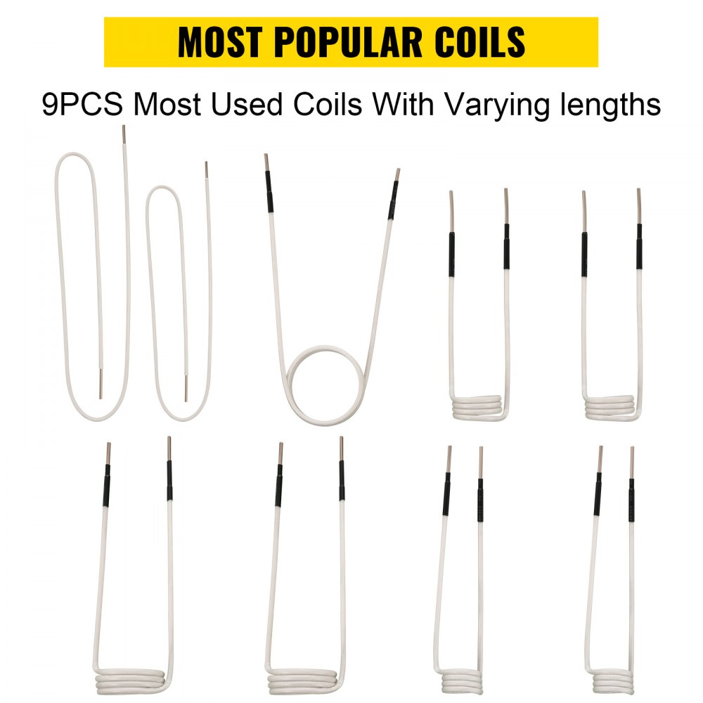 Kit de bobina de calentador de inducción VEVOR, 9 bobinas de calentador de inducción más utilizadas con diferentes longitudes, herramienta de calentador de inducción resistente al calor con flexibilidad y larga vida útil para quitar pernos y tuercas oxidados
