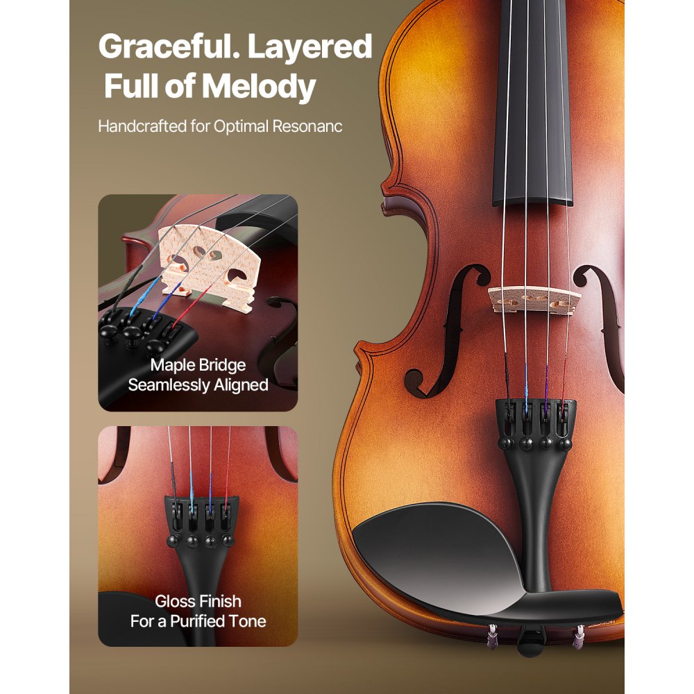 VEVOR Violin 3/4 Size for Adults, Violin Fiddle Set for Beginners with Hard Case, Rosin, Bow, Shoulder Rest, Bridge, Tuner and Extra Strings, Professional Musical Instruments for Student (Brown)