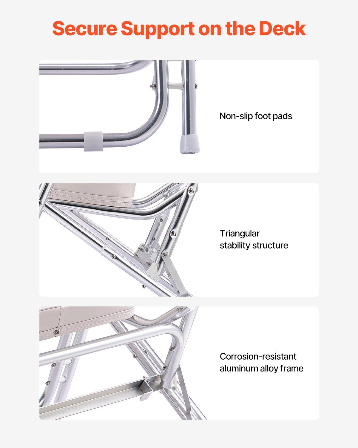 VEVOR Boat Seat, Folding Deck Chair Boat Seat with Aluminum Alloy Frame, Thickened Sponge Cushion & Waterproof PVC Leather, Padded Armrests & Non-slip Foot Pads, for Boats, Yachts, Ships, White