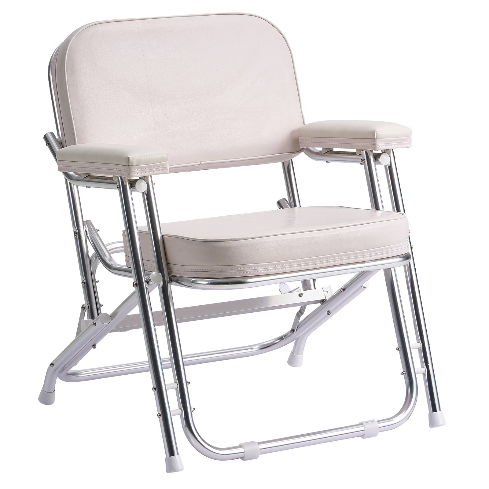 VEVOR Boat Seat, Folding Deck Chair Boat Seat with Aluminum Alloy Frame, Thickened Sponge Cushion & Waterproof PVC Leather, Padded Armrests & Non-slip Foot Pads, for Boats, Yachts, Ships, White