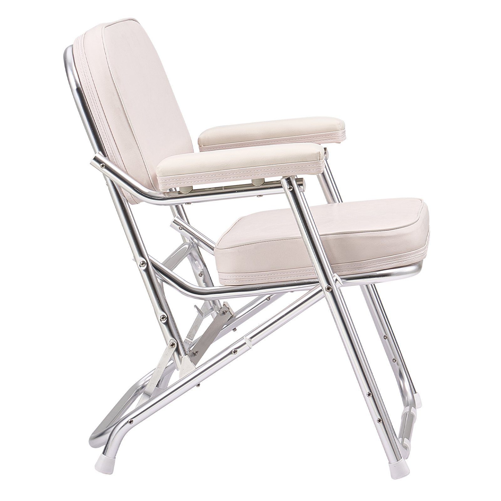 VEVOR Boat Seat, Folding Deck Chair Boat Seat with Aluminum Alloy Frame, Thickened Sponge Cushion & Waterproof PVC Leather, Padded Armrests & Non-slip Foot Pads, for Boats, Yachts, Ships, White
