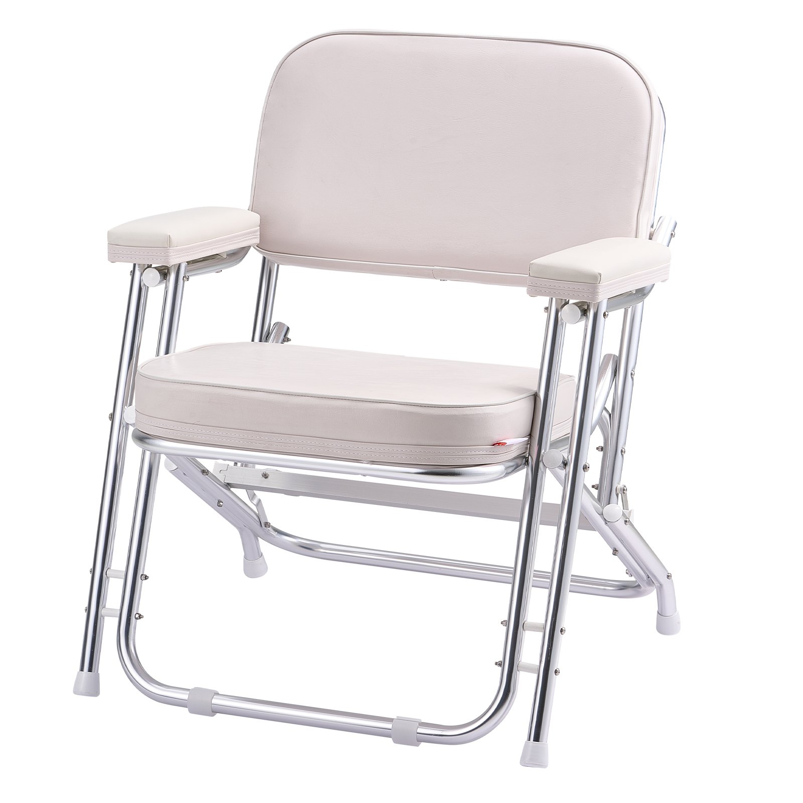 VEVOR Boat Seat, Folding Deck Chair Boat Seat with Aluminum Alloy Frame, Thickened Sponge Cushion & Waterproof PVC Leather, Padded Armrests & Non-slip Foot Pads, for Boats, Yachts, Ships, White