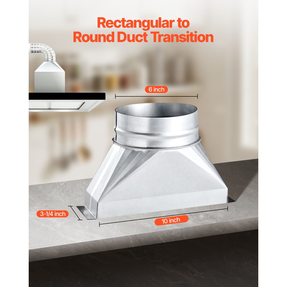 VEVOR - Bota para conducto de 3-1/4 x 10 x 6 pulgadas, para transición de tubería galvanizada a redonda, herramienta de registro de piso galvanizado para ventilación central y sistema HVAC, fácil instalación, color plateado (tubo redondo de 6 pulgadas)