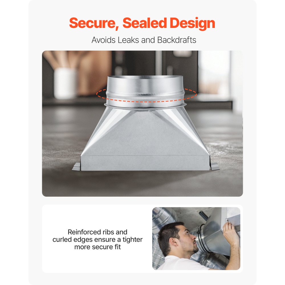 VEVOR - Bota para conducto de 3-1/4 x 10 x 6 pulgadas, para transición de tubería galvanizada a redonda, herramienta de registro de piso galvanizado para ventilación central y sistema HVAC, fácil instalación, color plateado (tubo redondo de 6 pulgadas)