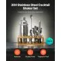 VEVOR Cocktail Shaker Set, 10-Piece Stainless Steel Bar Tools with Bamboo Stand, Martini Bartender Kit Accessories | Mixer Spoon, Muddler, Jigger, Strainer, Liquor Pourers, Ice Tong, Corkscrew, Silver