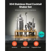 VEVOR Cocktail Shaker Set 10 Pcs Bartender Kit Stainless Steel Bar Tools Silver