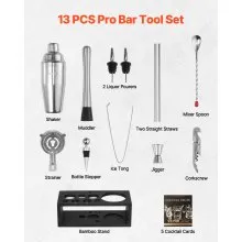 VEVOR Cocktail Shaker Set 13 Pcs Bar Tools Stainless Steel Bartender Kit Silver
