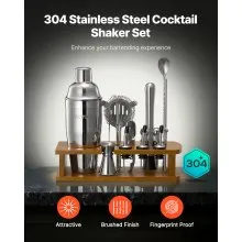 VEVOR Cocktail Shaker Set 18 Pcs Bartender Kit Stainless Steel Bar Tools Silver