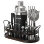 Juego de coctelera VEVOR, 23 piezas de acero inoxidable con soporte de bambú, accesorios para barman de Martini | Cuchara mezcladora, mortero, medidores, colador, vertedor de licor, pinza para hielo, sacacorchos