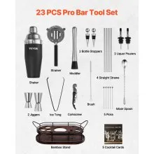 VEVOR Cocktail Shaker Set 23 Pcs Bartender Kit Stainless Steel Bar Tools Silver