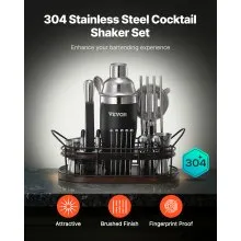 VEVOR Cocktail Shaker Set 23 Pcs Bartender Kit Stainless Steel Bar Tools Silver
