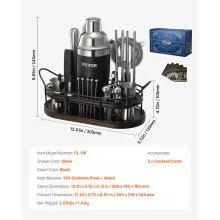 VEVOR Cocktail Shaker Set 23 Pcs Bartender Kit Stainless Steel Bar Tools Silver