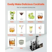 VEVOR Cocktail Shaker Set 14 Pcs Bartender Kit Stainless Steel Bar Tools Silver