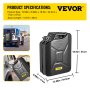 VEVOR Fuel Can, 5.3 Gallon / 20 L Portable Gas Can with Flexible Spout System, Rustproof ＆ Heat-resistant Steel Fuel Tank for Cars Trucks Equipment, Black