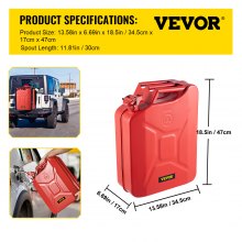 VEVOR Bidón de combustible Jerry, bidón de gasolina portátil de 5,3 galones/20 L con sistema de boquilla flexible, tanque de combustible de acero inoxidable y resistente al calor para equipos de automóviles y camiones, rojo