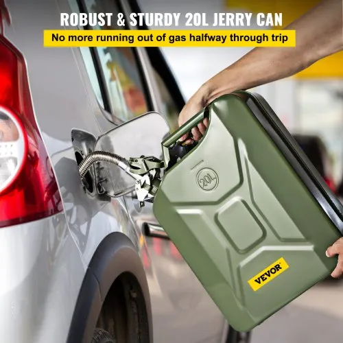 VEVOR Jerry Fuel Can, 5.3 Gallon / 20 L Portable Jerry Gas Can with Flexible Spout System, Rustproof ＆ Heat-resistant Steel Fuel Tank for Cars Trucks Equipment, 2PCS Green